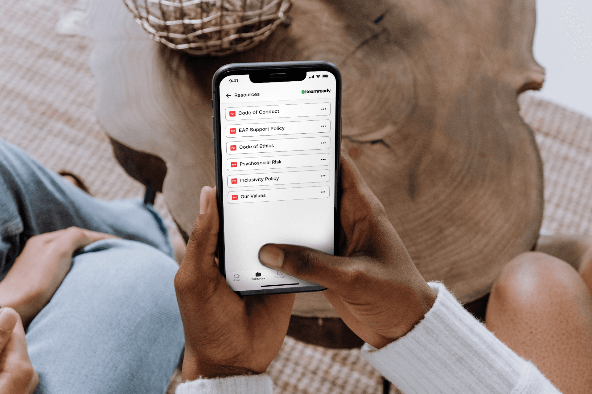 teamready resources list on a phone